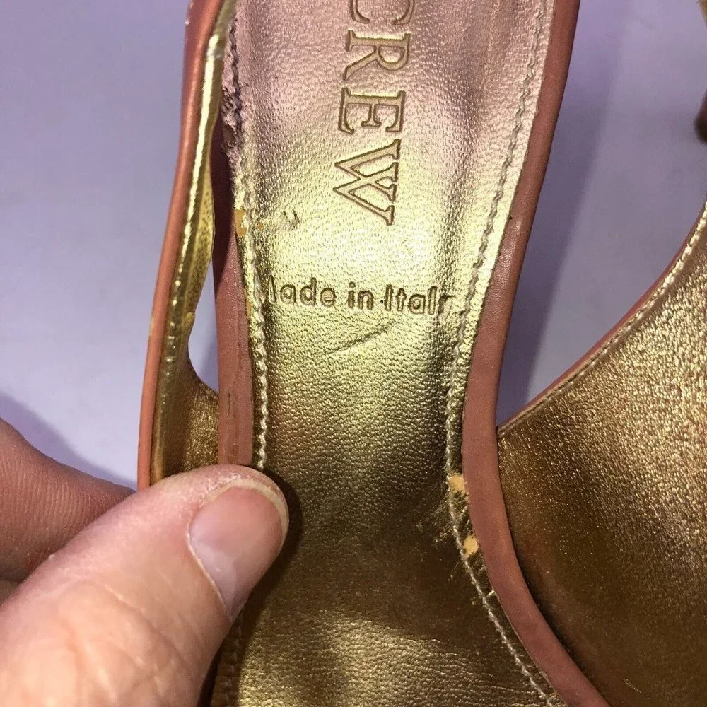 J Crew Womens Size 7 Pink Leather Bow Slip On Peep Toe Slingback Heels Shoes